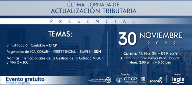 Noticia CTCP confirma su participación en la Jornada de Actualización Tributaria de la Junta Central de Contadores y la Secretaría Distrital de Hacienda